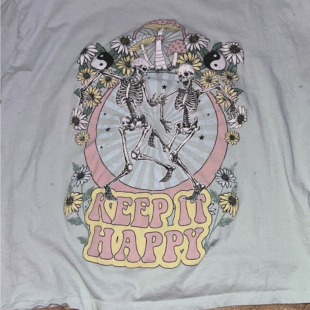 Graphic Tee with Dancing Skeletons